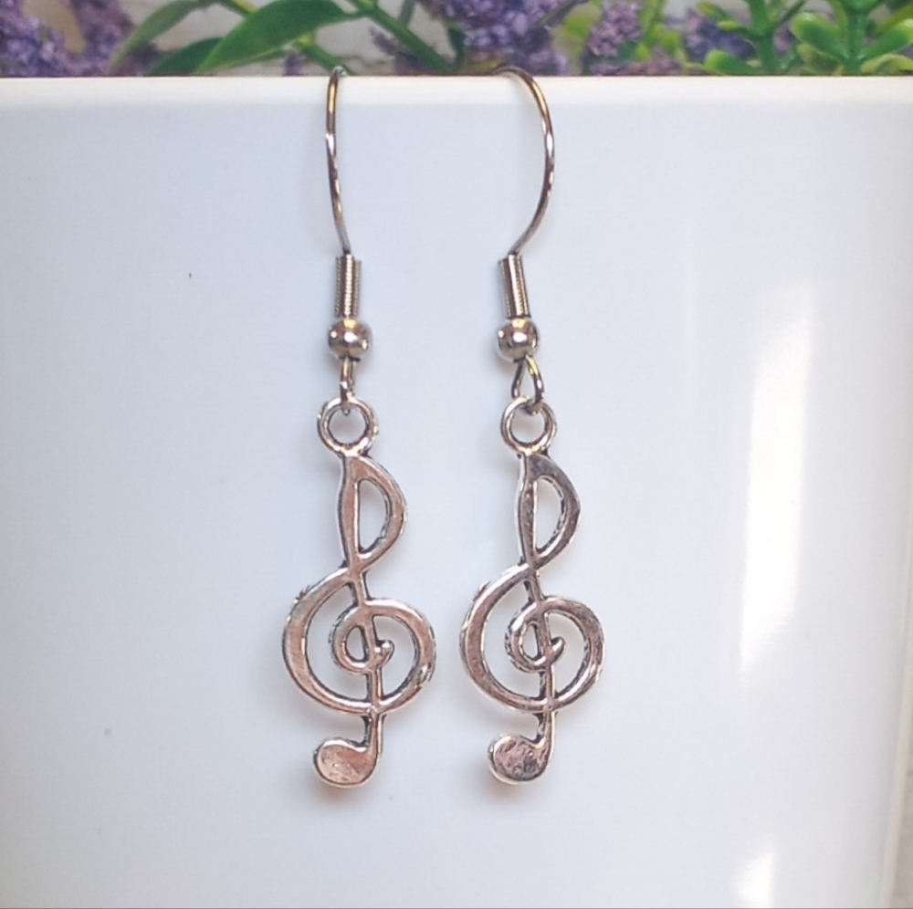 Stainless Steel Treble Clef Dangle Hook Earrings